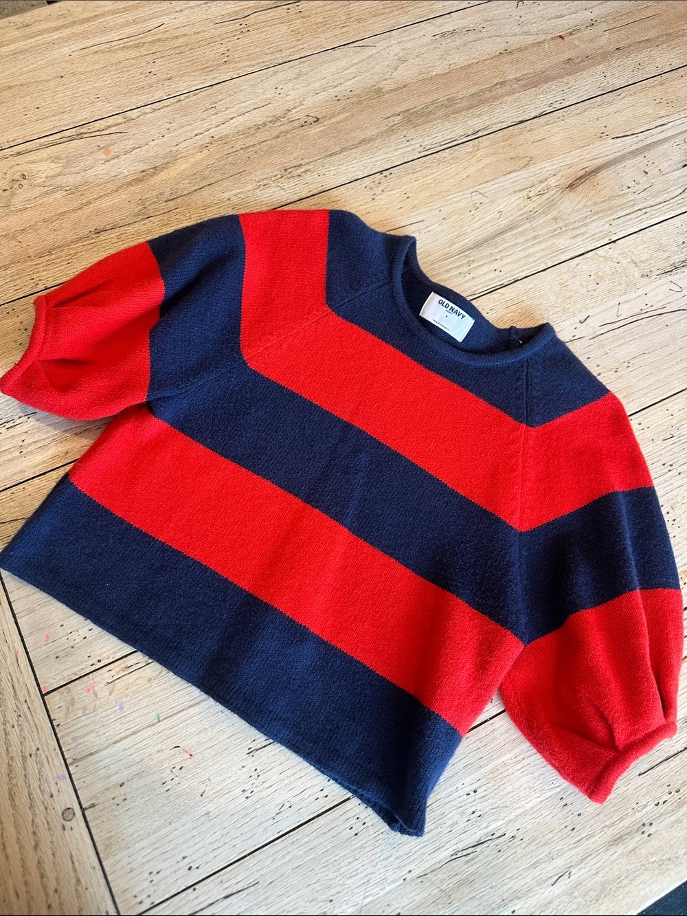 Old Navy Red and Navy Wide-Stripe Short-Sleeve Crew Sweater